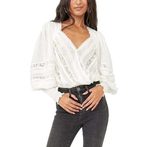 Free People Tops - Intimately Free People Eloise Smocked Lace Body Suit White XL *SEE FLAW BELOW*